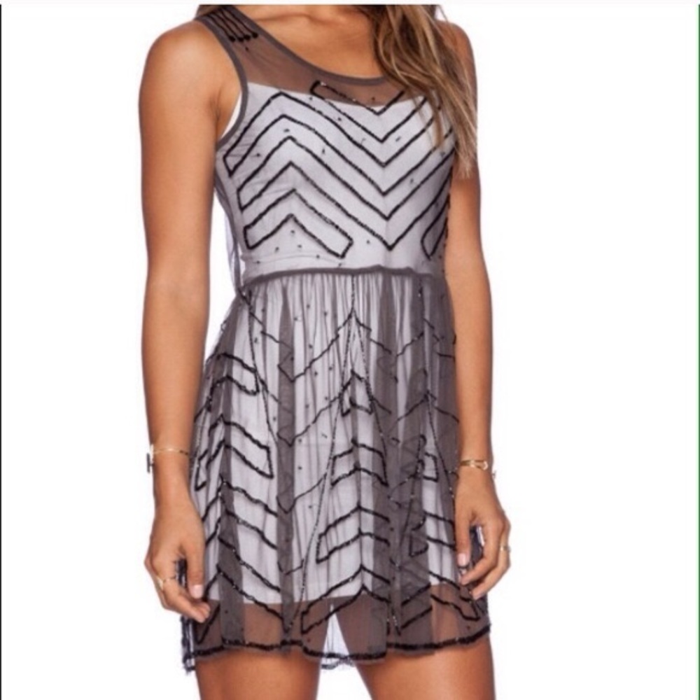Free People Sheer Beaded Slip Dress